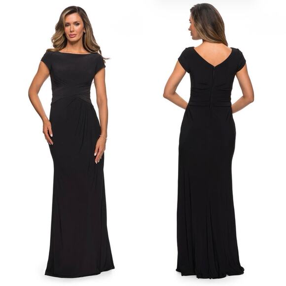 La Femme Dresses & Skirts - La Femme Evening Dress Gown 28026 Womens 10 Black Jersey Cap Sleeve Bateau Neck